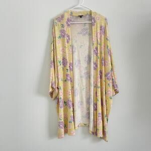 Torrid Cardigan Sweater Women 3X Yellow Floral Short Sleeve Open Knit Boho